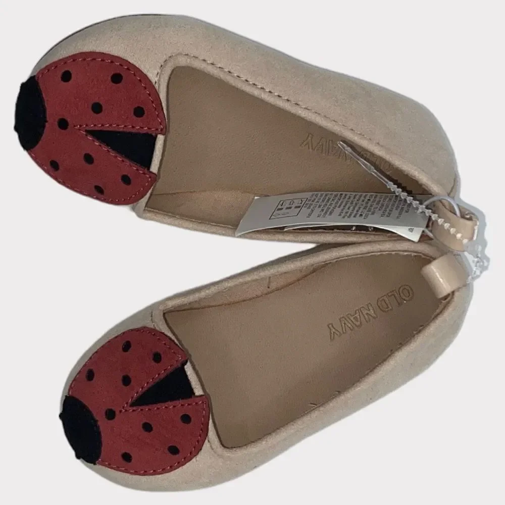 Old Navy Toddler Girls Ladybug Ballet Flats Size 5 Faux Suede Slip On Shoes
